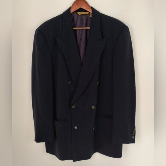 Donna Karan Blazer Mens 42R Navy Wool Double Breasted Vintage Lined Italy - Picture 1 of 12